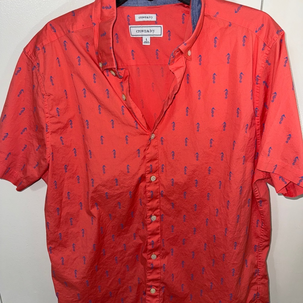 Crown & Ivy Coral Casual Button Down Shirt.